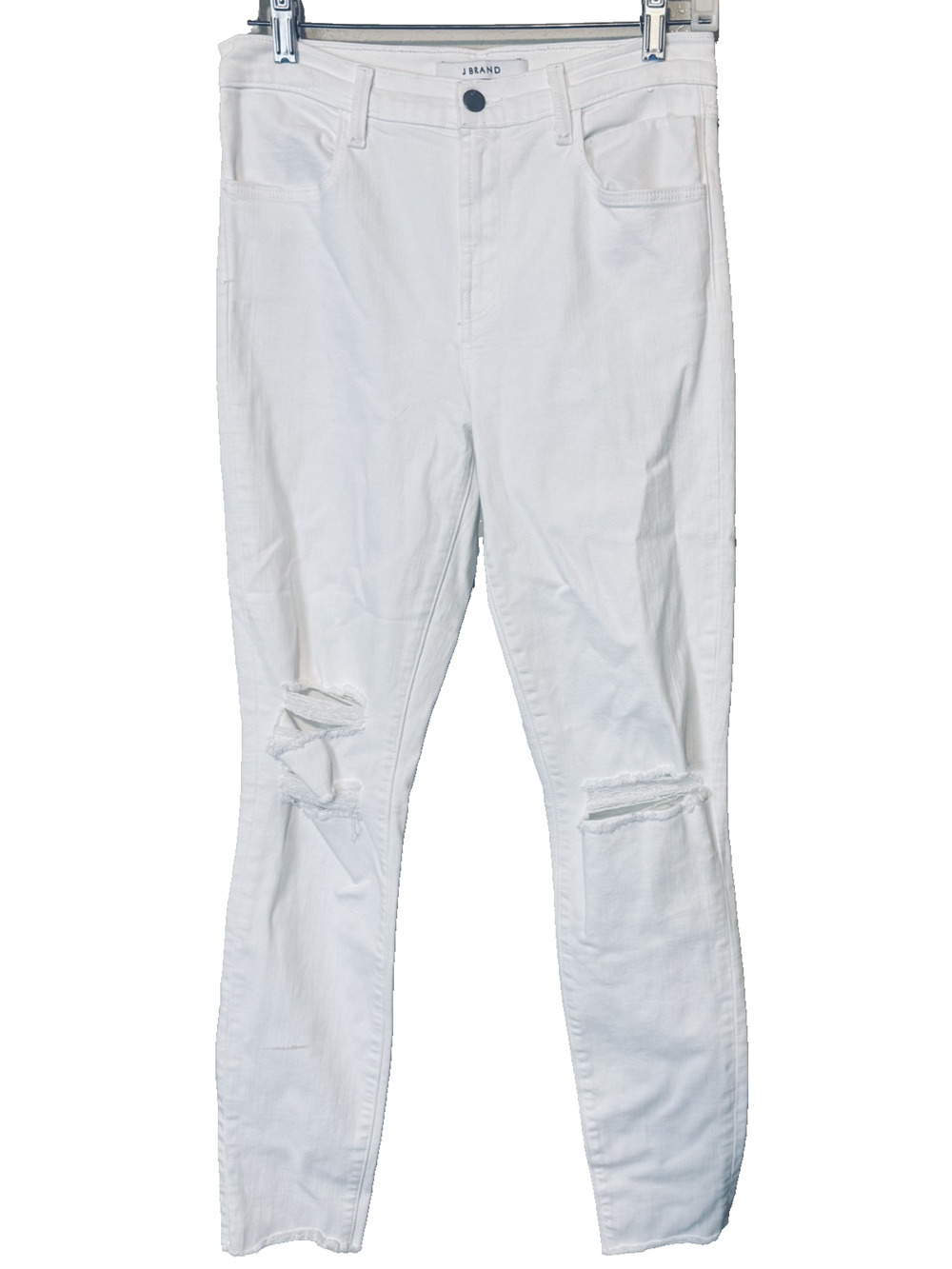 J Brand Women's Maria Skinny Jeans Size 27 White Denim distressed torn knees